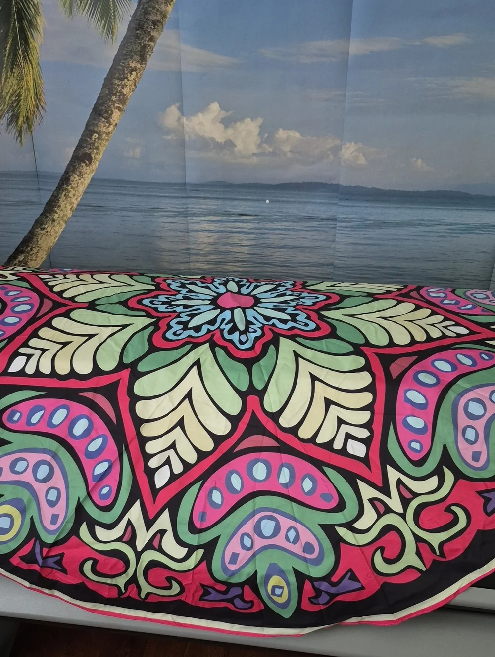 Vibrant Pink & Green Bohemian Round Tapestry